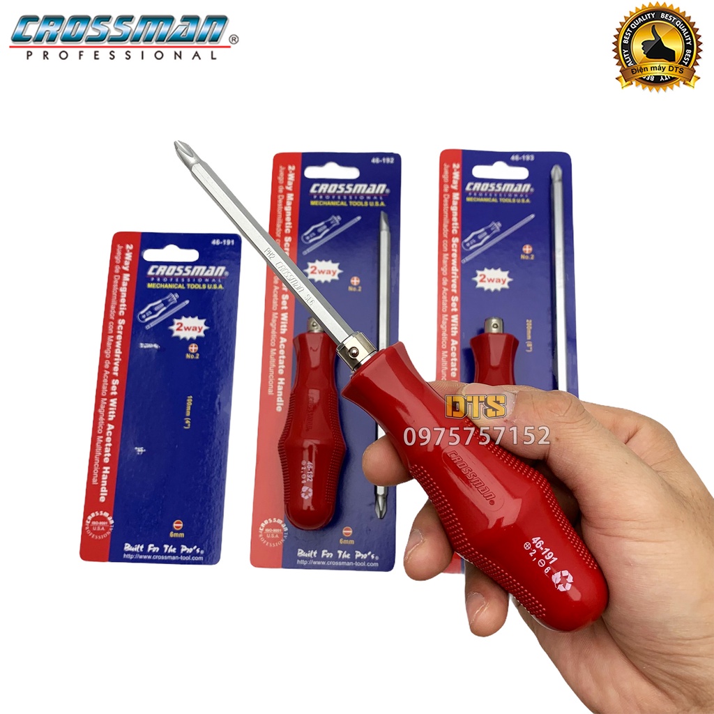 Tô vít 2 đầu cao cấp chính hãng CROSSMAN, tua vít dẹp và bake trở đầu thép CR-V siêu cứng, đầu hít nam châm vĩnh cửu