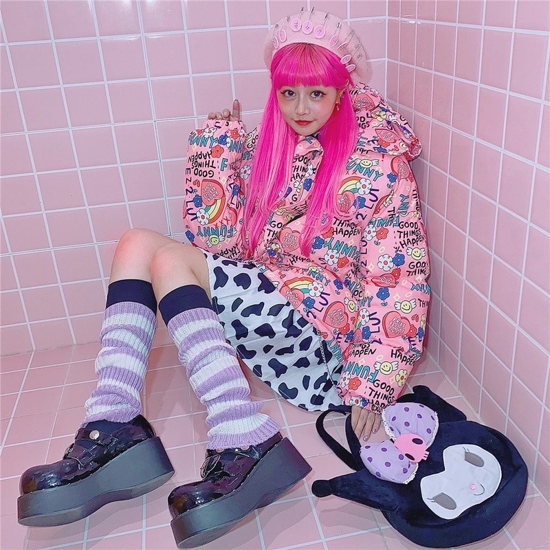 Đôi Vớ Dệt Kim Dài Tới Gối Co Giãn Họa Tiết Kẻ Sọc Dễ Thương Phong Cách Nhật Bản Dành Cho Nữ