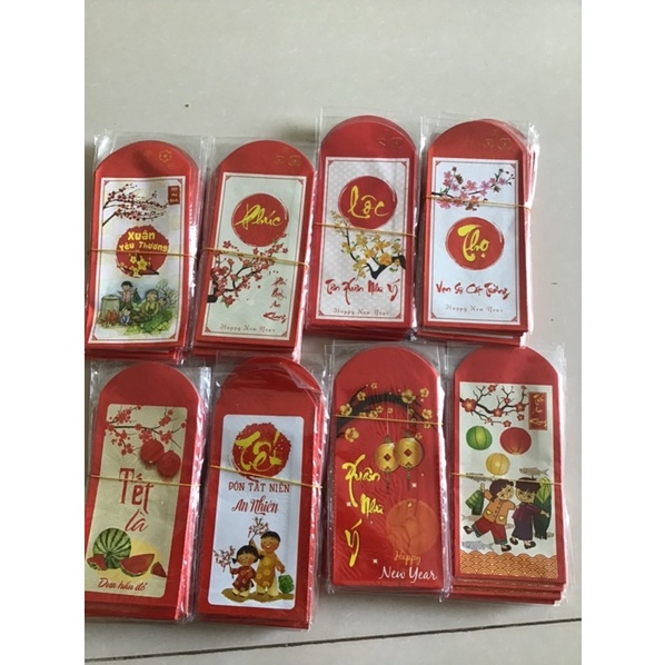 Bao lì xì tết loại to 9cm x 16cm ( 10 bao lì xì 10 mẫu khác nhau )