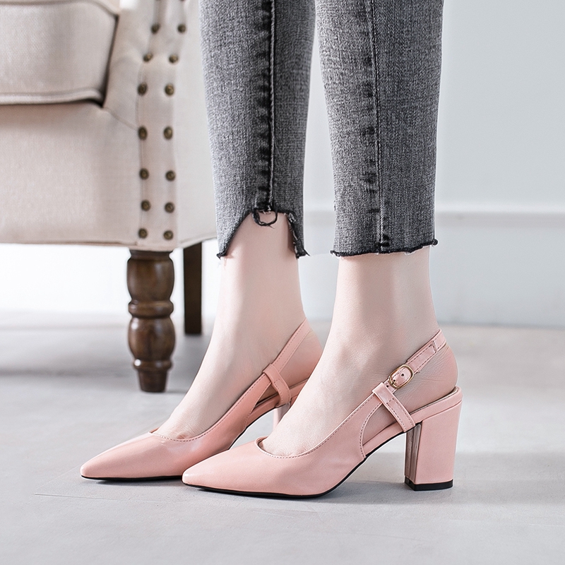 Giày Cao Gót Có Quai Cho Nữ, Giày Mũi Nhọn Thanh Lịch Phong Cách Hàn Quốc, Slingbacks (Chiều Cao 6.5cm 2.56 Inch, Da Láng)