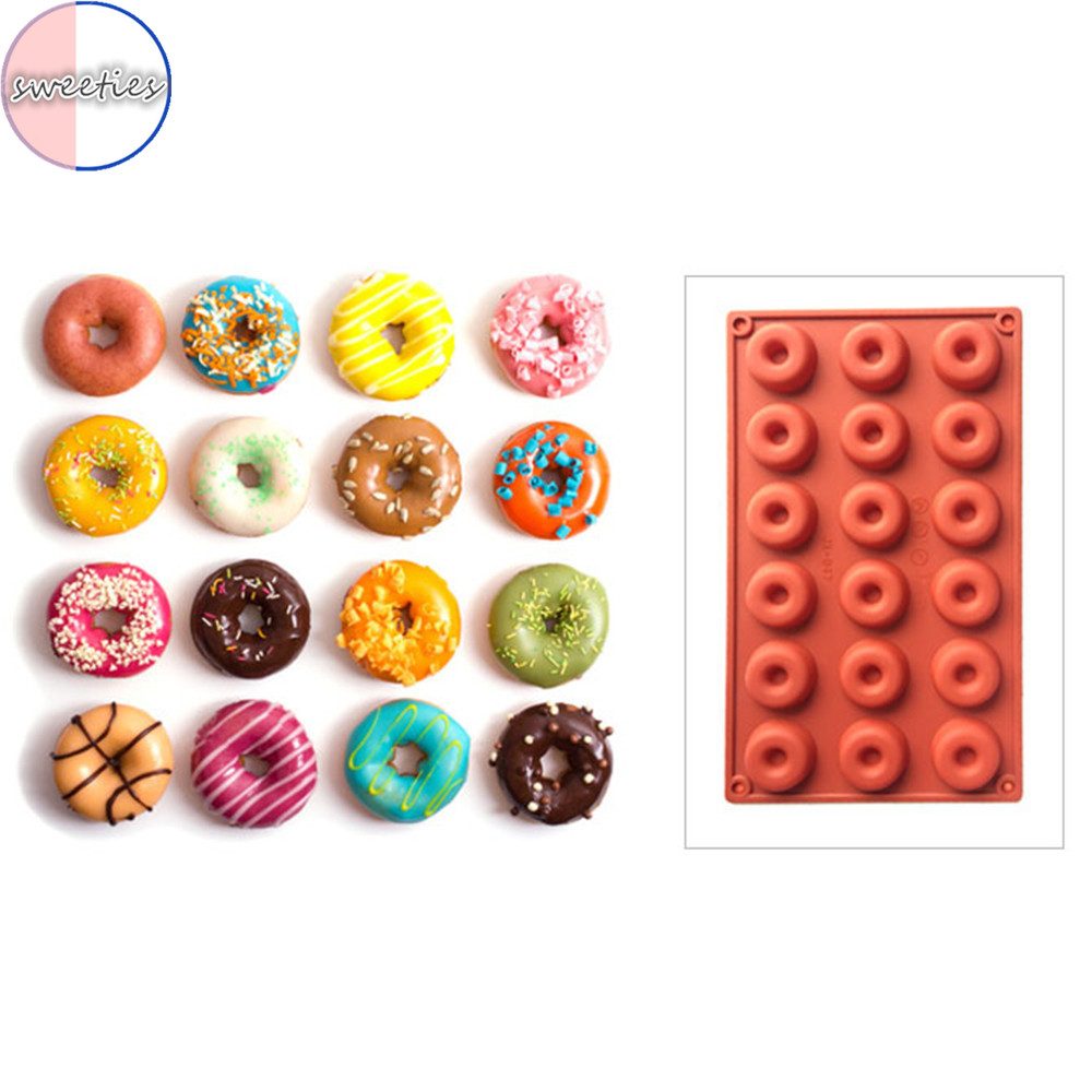 Khuôn silicon 18 ngăn tự làm bánh vòng/sô cô la/bánh quy
