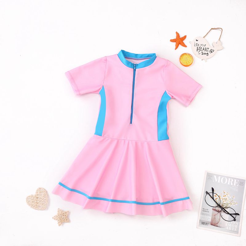 [ Mã 66CBSALE giảm 30K đơn 200K] Váy Bơi Ngắn Tay Màu Hồng Thời Trang Cho Bé Gái Size M-4Xl