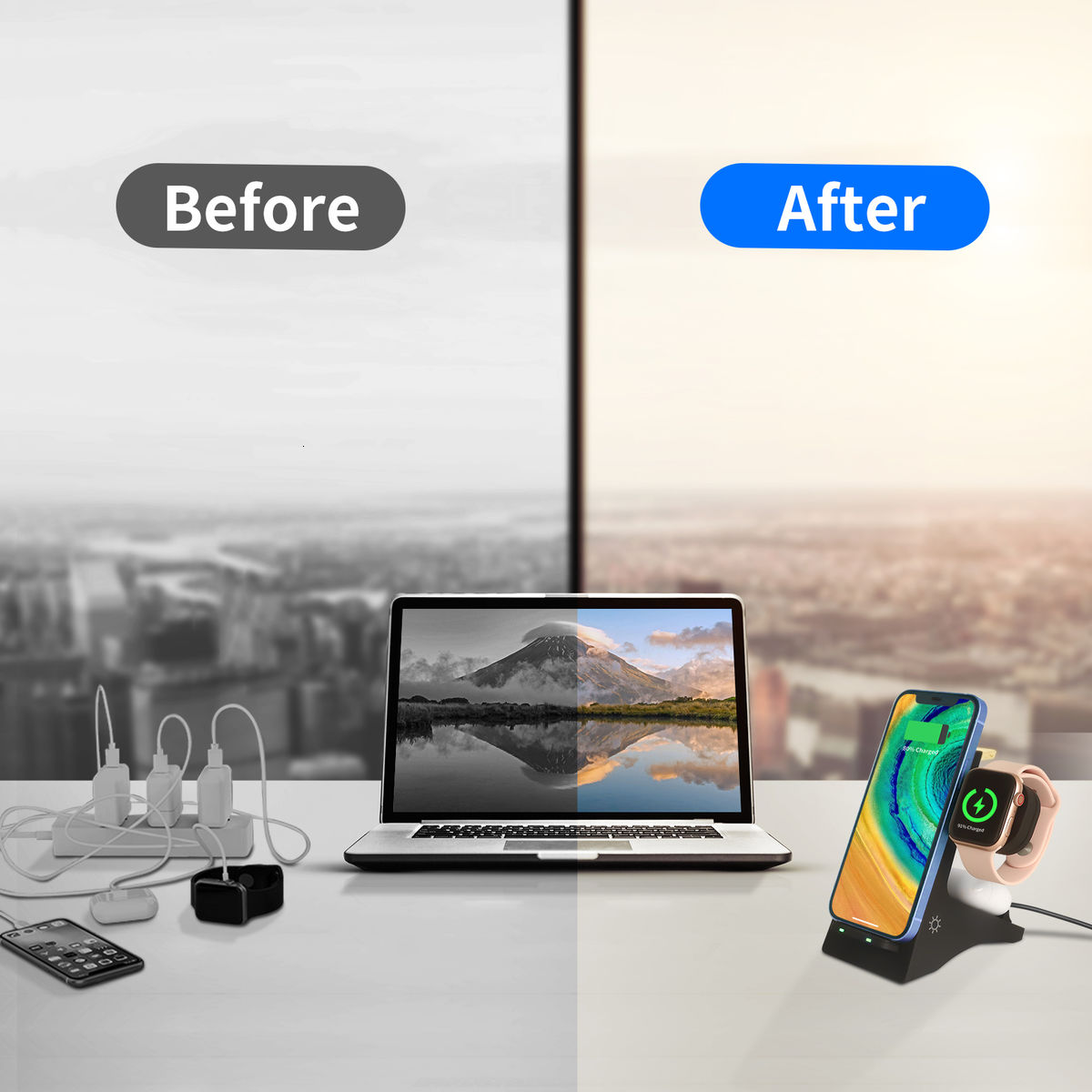 Bộ Sạc Không Dây 4 Trong 1 Cho Điện Thoại Apple Android, Apple Watch Bộ Sạc Không Dây Apple Airpods