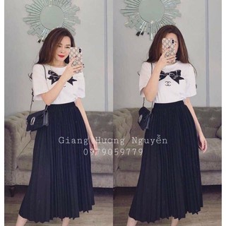 (Big size)Chân váy midi xếp li quảng châu cao cấp 50-80kg