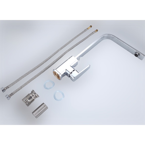 Vòi Bếp Đồng Vuông Nóng Lạnh Cao Cấp Tặng Cặp Dây Thép Không Gỉ - Yobomall