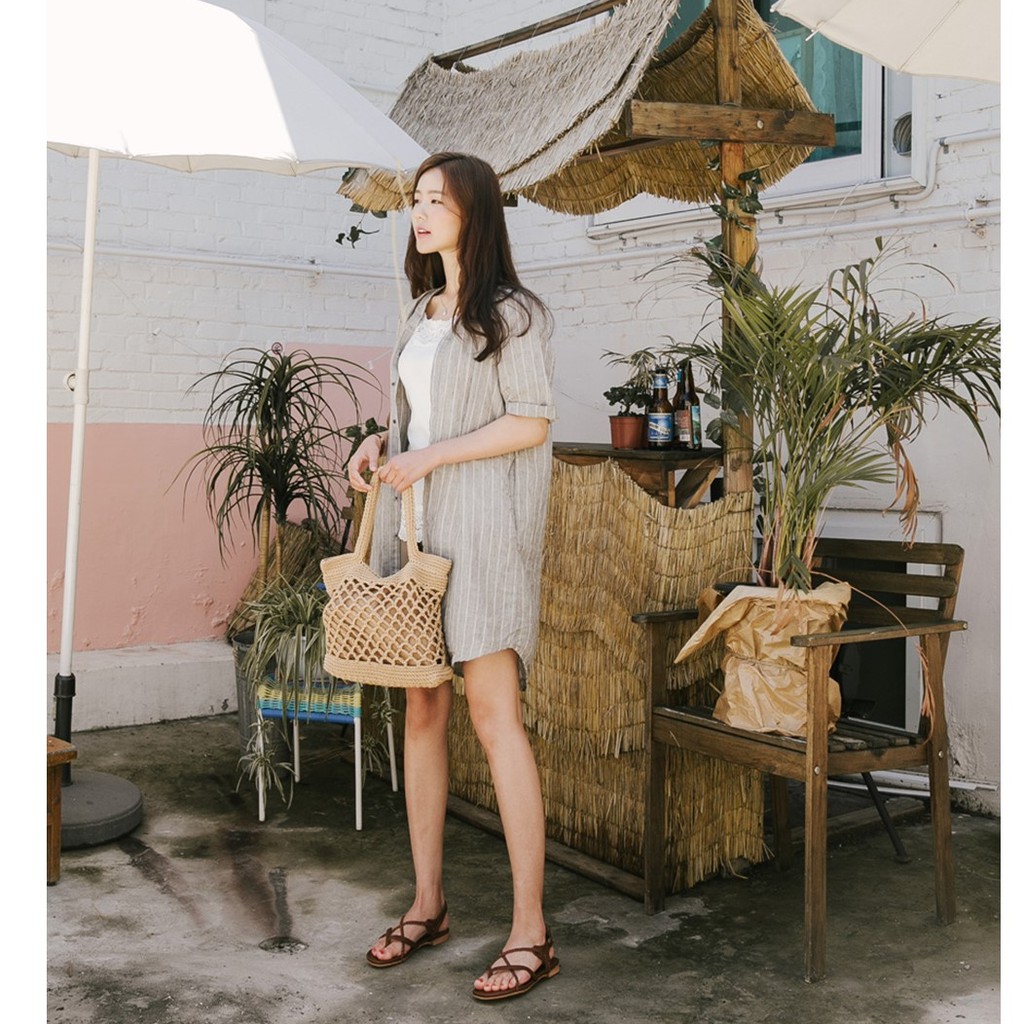 Labonia-Túi cói đi biển xách tay Vintage