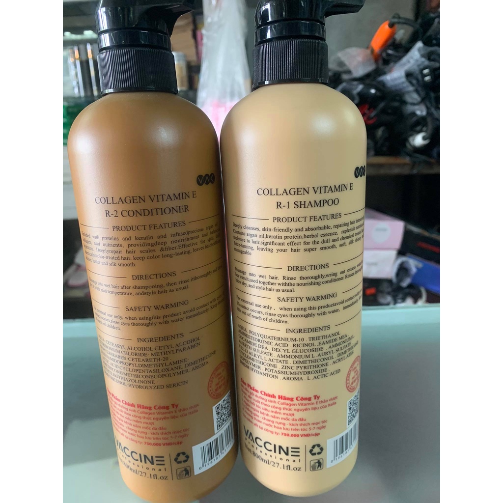 CẶP DẦU GỘI XẢ COLLAGEN VITAMIN E VACCINE 800ML X2