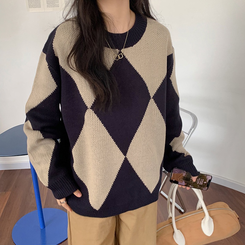 SUXI Áo sweater nữ cổ tròn tay dài dáng rộng thời trang mùa thu mới