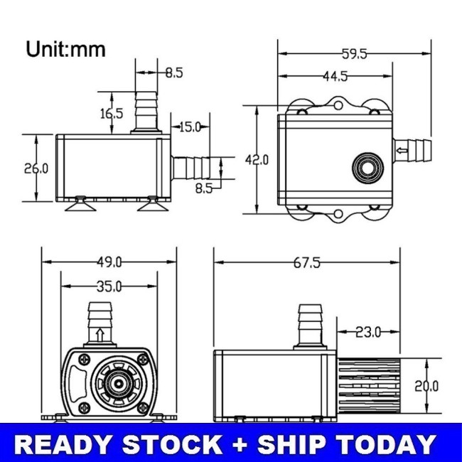 Máy bơm nước không chổi than DC12V USB 5V Mini 4 chế độ tiện dụng