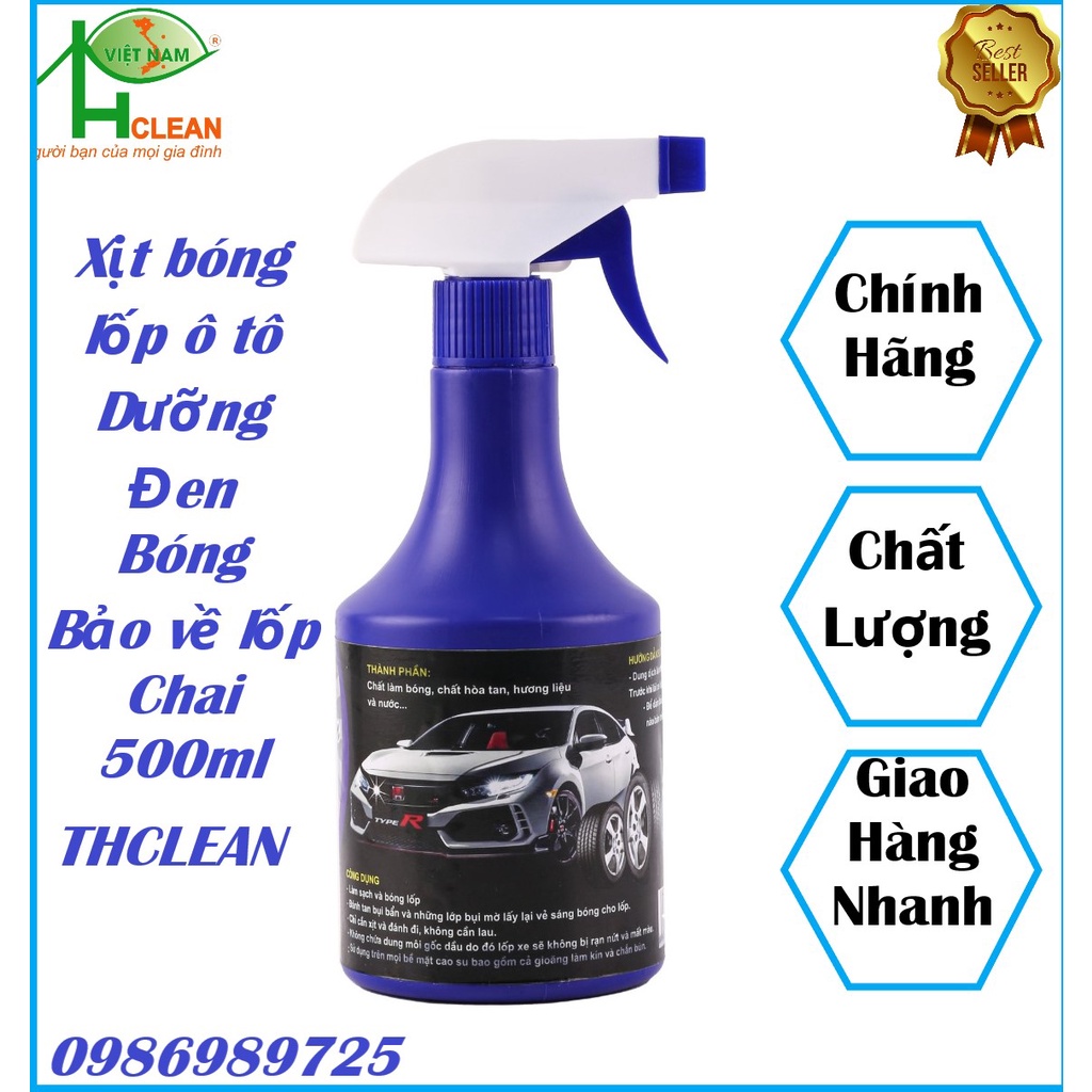 Xịt bóng lốp xe, dung dịch dưỡng đen bóng lốp xe ô tô, xe máy, xe tải TH CLEAN bình xịt 500ml