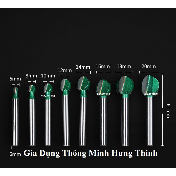 Mũi phá gỗ hình quả đào tròn mũi phá gốc cây đủ số hay mũi hợp kim làm bosai cán 6mm