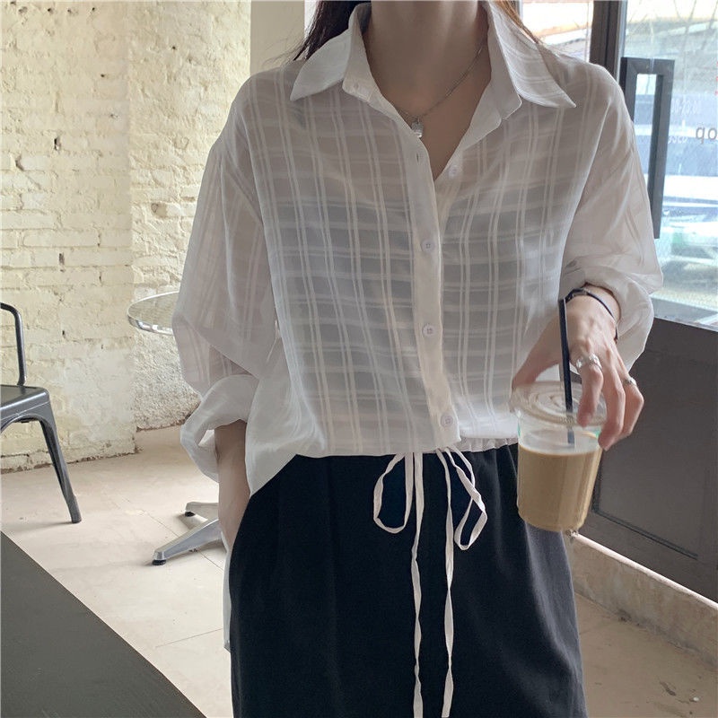 Áo Sơ Mi Dài Tay Màu Trắng Thời Trang 164545 Áo Sơ Mi Chống Nắng Vải Mỏng Thời Trang Dễ Phối Đồ