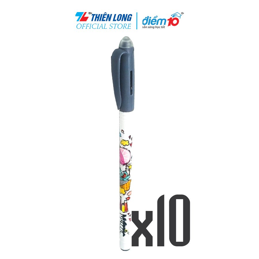 Combo 10 Bút Gel xóa được Thiên Long TP-GELE01 ngòi 0.5mm - Bút gel mực xanh/đen/tím bút viết trơn mượt, có gôm trên nắp