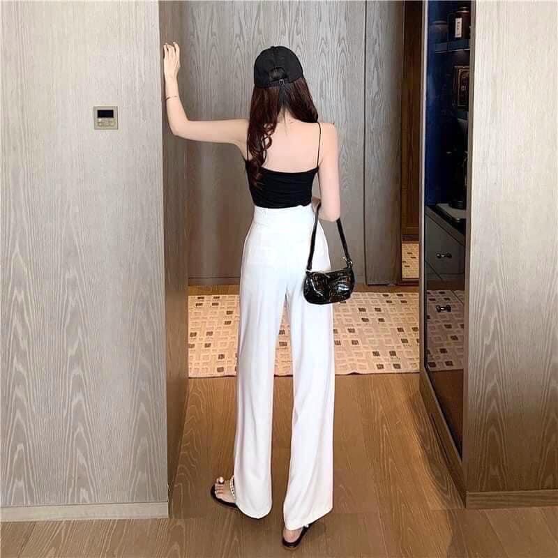 Quần Cul Dáng Suông Kèm Khóa Zip Giữa Nữ - Culottes ống sớ cạp cao phong cách 3 màu đen / trắng / hồng Ulzzang HOT | BigBuy360 - bigbuy360.vn