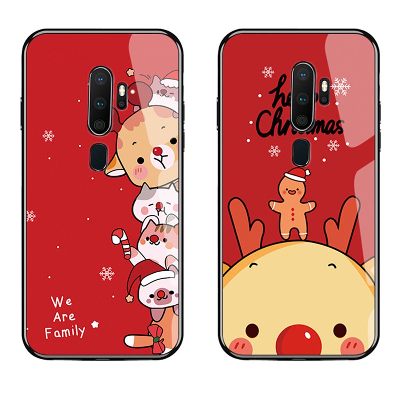 Ốp lưng OPPO A12 A12E A52 A72 A92 A9 A5 2020 Case Cartoon Red Christmas Elk Tempered Glass Cover Ốp OPPO A31 A5S A7S F11 Pro f7 F9 F1s A83 Protection Phone casing Bao da