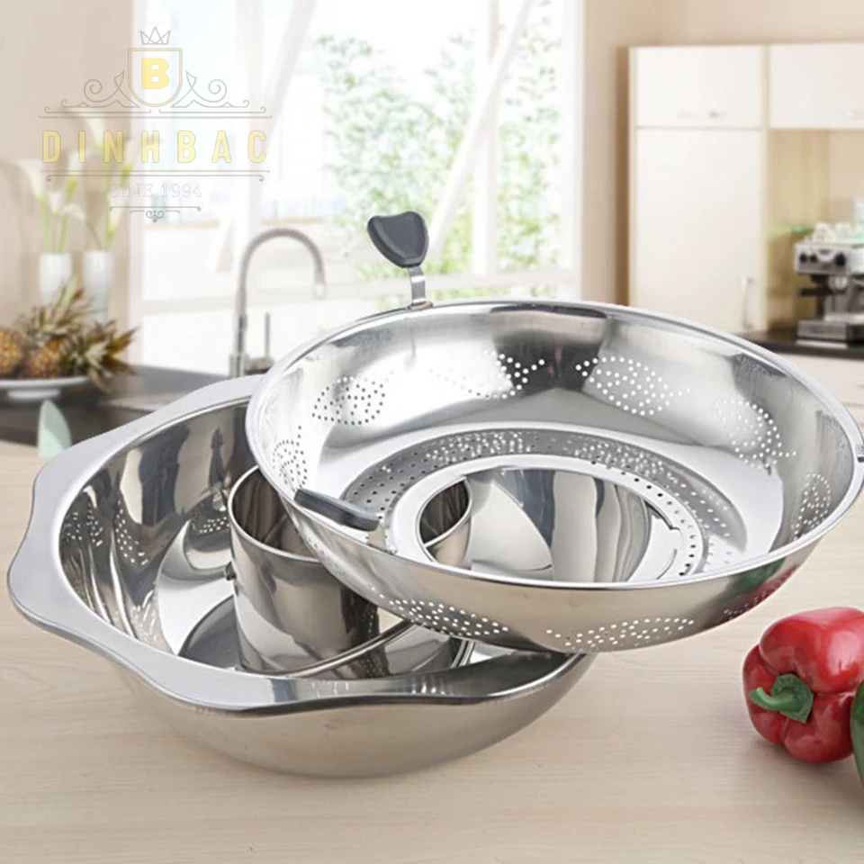 Nồi lẩu xoay inox 2 tầng 2 ngăn thiết kế thông minh Đình Bắc Store