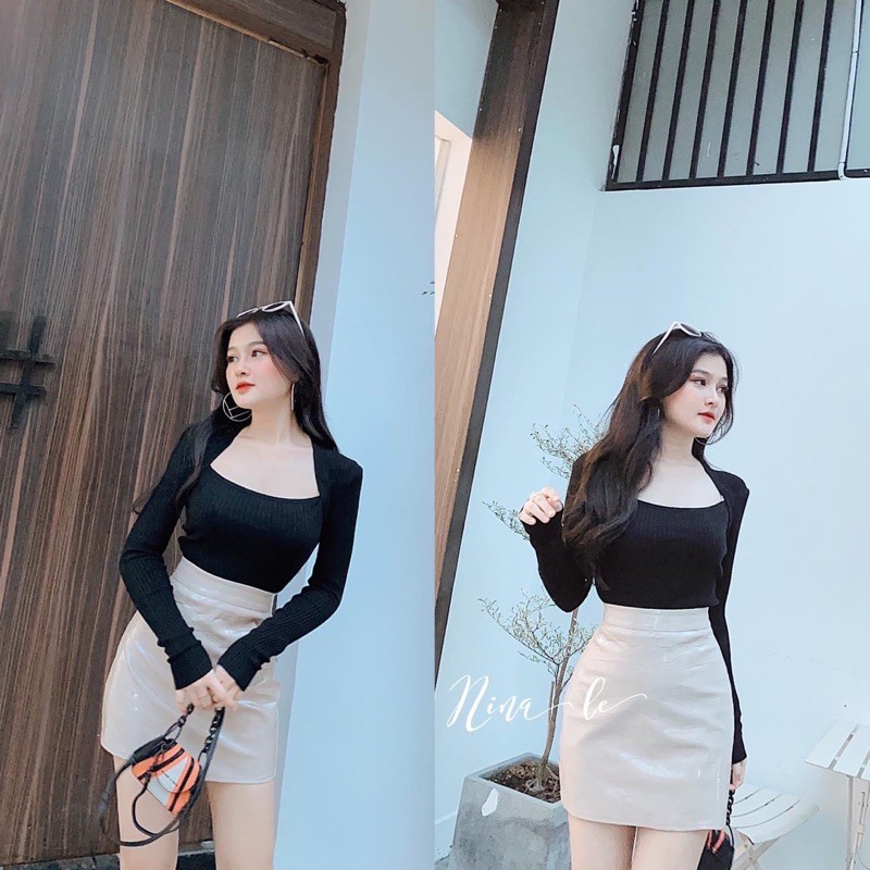Áo gân cổ yếm vuông trơn basic A68