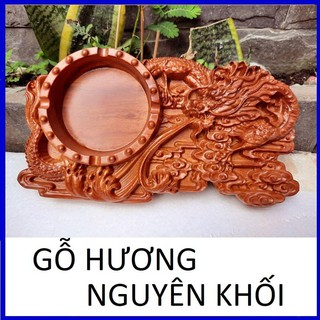 Gạt Tàn Gỗ Hương Trạm Khắc Rồng Lửa Tinh Xảo Loại Siêu Dầy