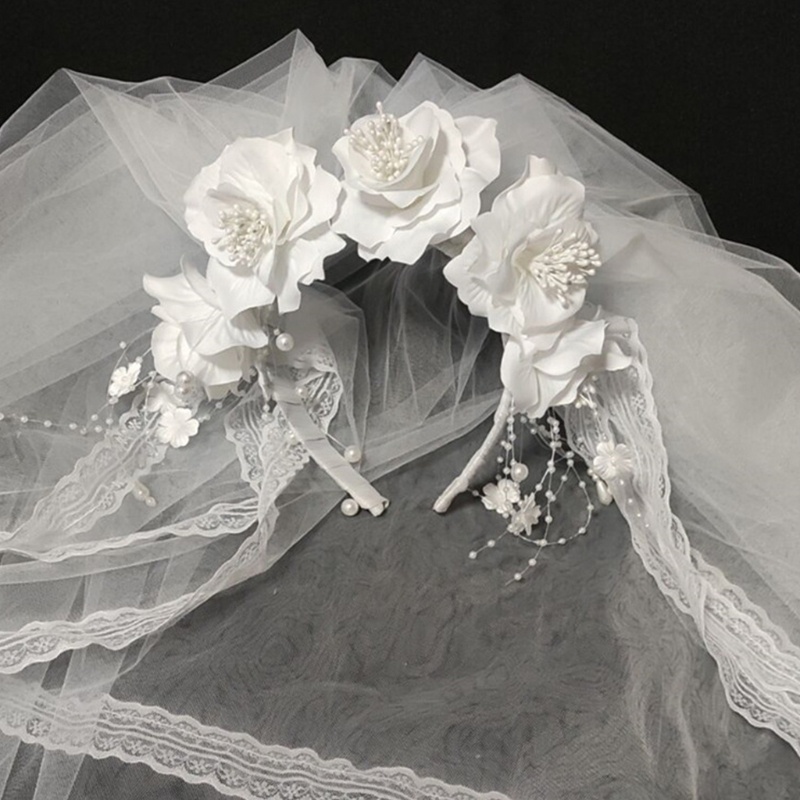 Băng Đô Đội Đầu 3 Tầng Đính Hoa Trắng Và Ngọc Trai Nhân Tạo Phong Cách Vintage Thập Niên 80 Cho Cô Dâu