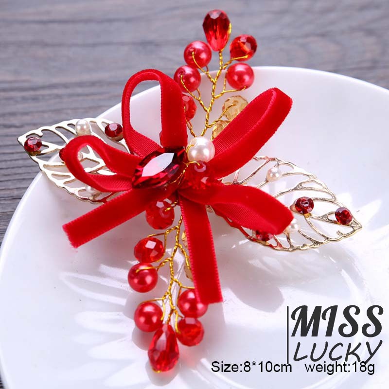 Kẹp tóc đính lá và ngọc giả xinh xắn dành cho nữ