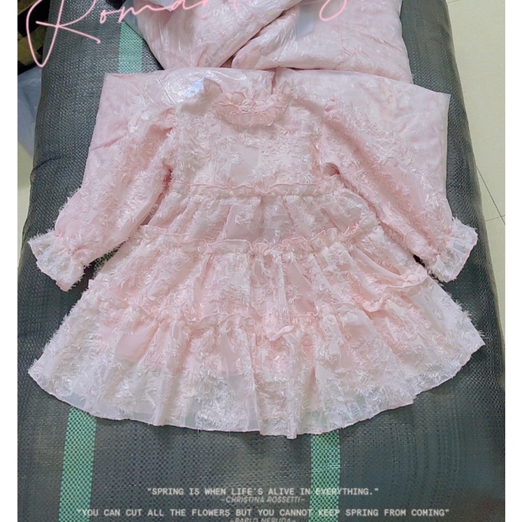 Váy bé gái bèo trắng, đầm công chúa ren lông 2 màu trắng, hồng