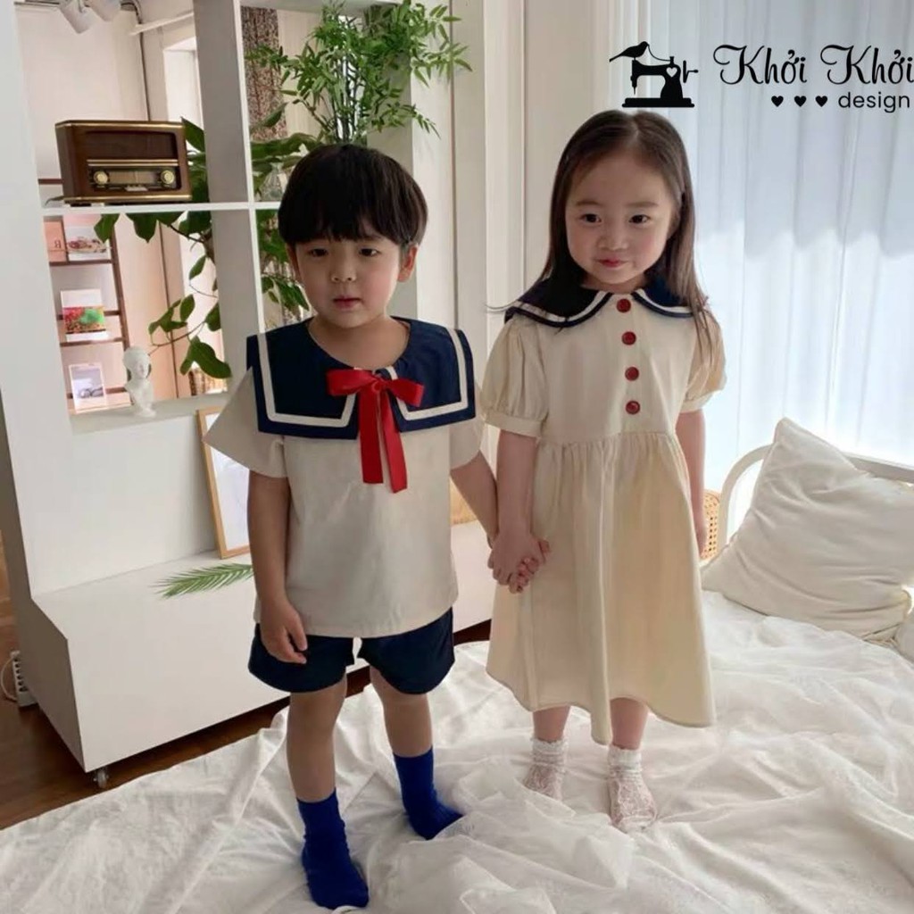 [HÀNG MAY THEO ĐƠN] Quần áo trẻ em phong cách Hàn Quốc cậu bé đại học với cô gái váy anh chị em quần áo mẫu giáo 2021