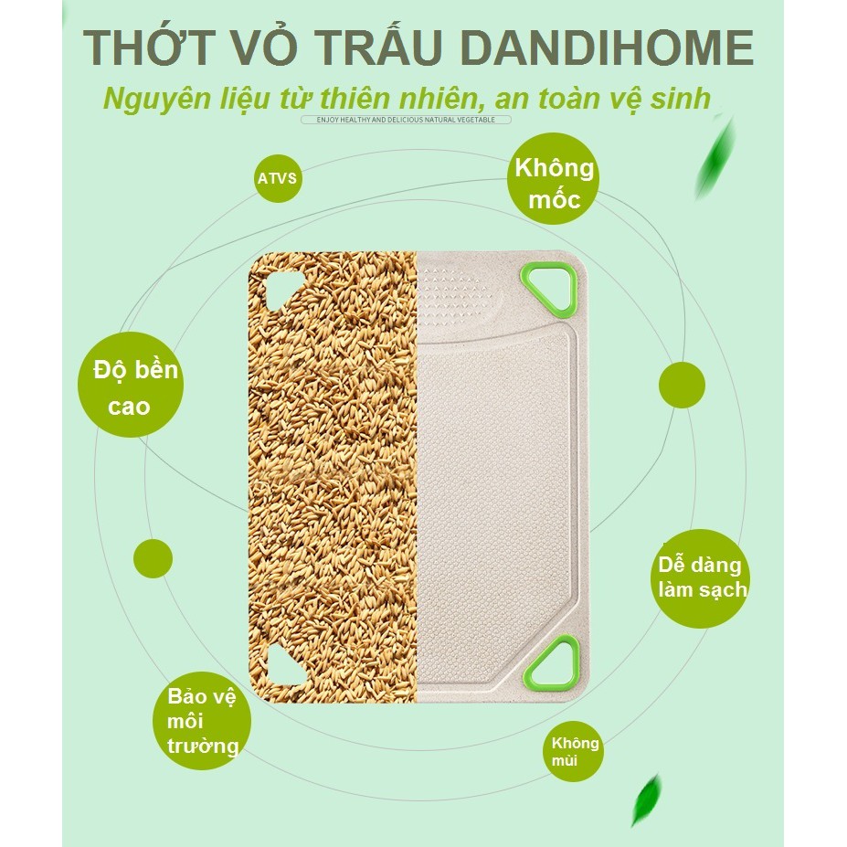 Thớt 2 mặt RiceHusk DandiHome vỏ trấu xay và nhựa PP - chất liệu thân thiện với môi trường