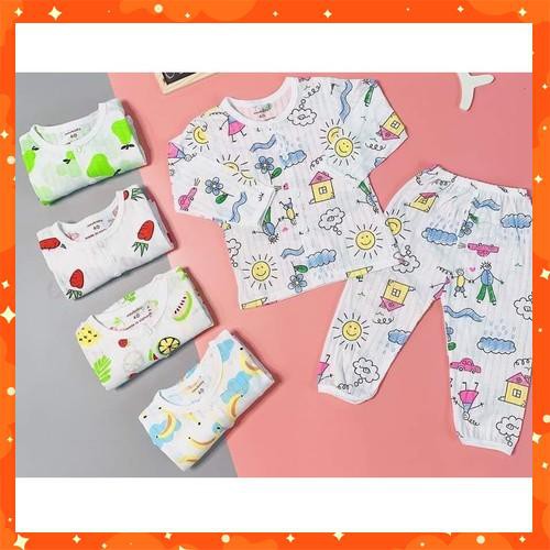 Hàng loại 1: Quân áo trẻ em/Bộ cotton giấy dài cài khuy cho bé 3-16kg