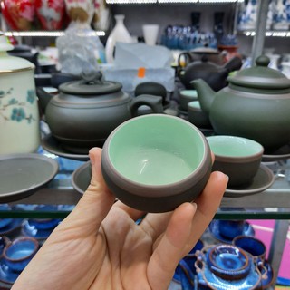 Ấm chén gốm tử sa men xanh