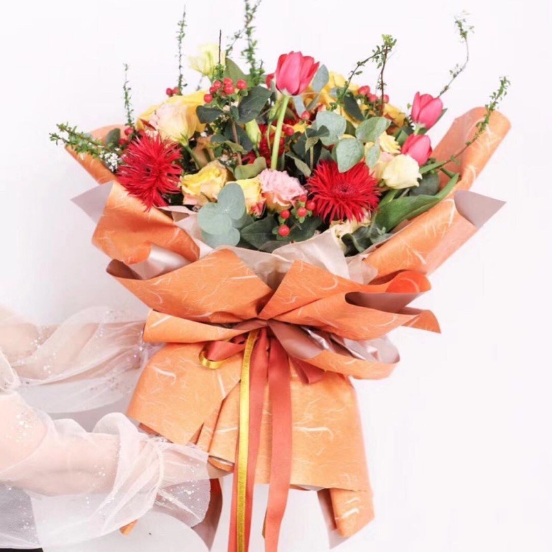 Tập giấy mika 2 mặt vân tóc - gói hoa tươi, hoa sáp