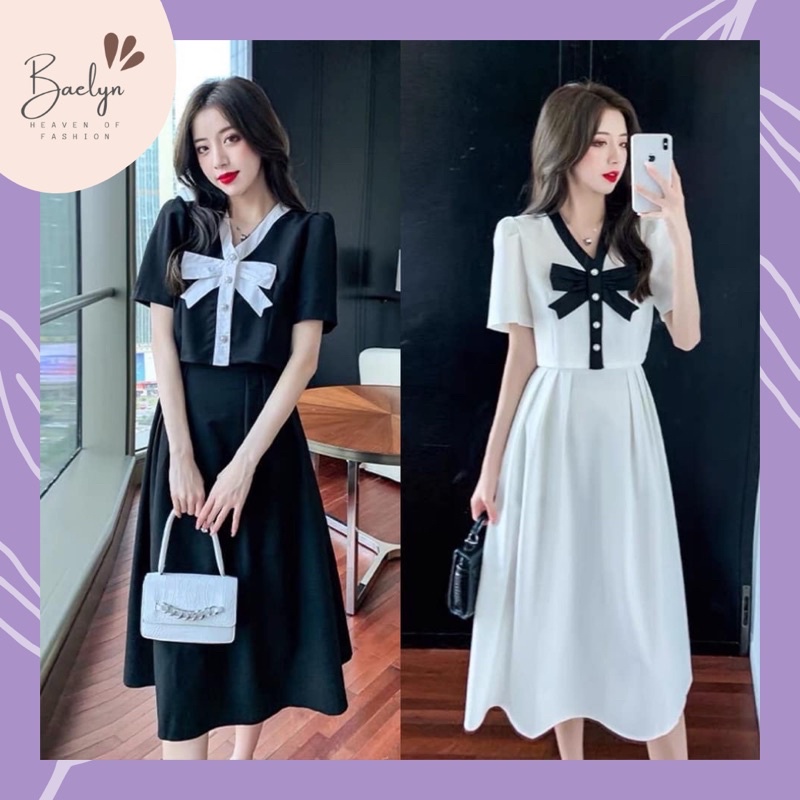  Set váy tiểu thư Uzzlang áo croptop nơ kèm chân váy - Hàng chuẩn QCCC