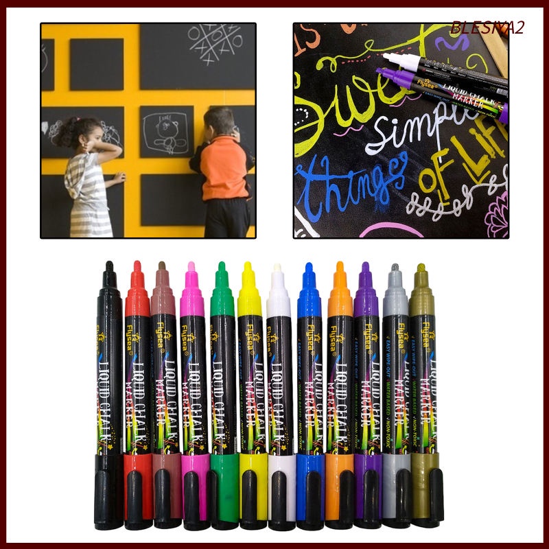 12 Liquid Chalk Markers Set Neon Fluorescent 3-6mm Whiteboard Marker Pens