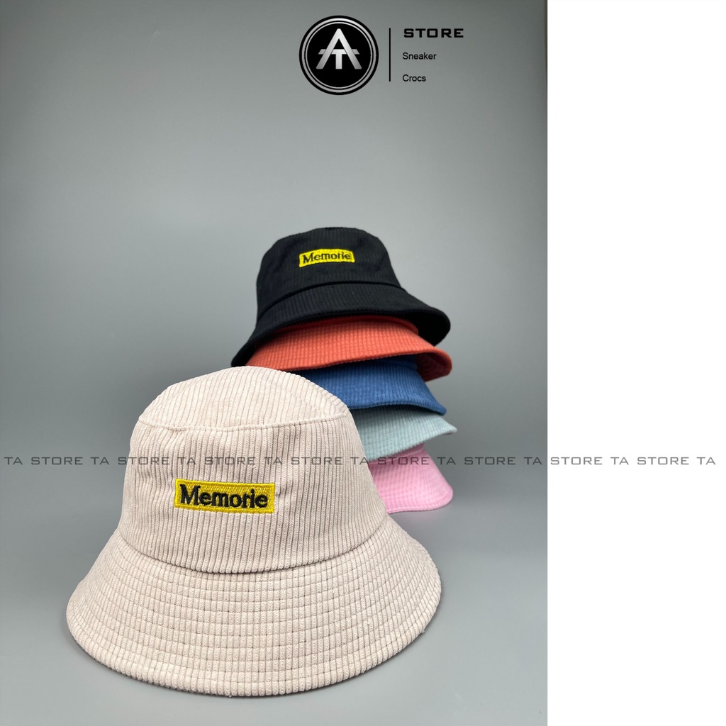 Mũ bucket thêu chữ Memorie TA Store chất nhung tăm cao cấp form unisex nam nữ
