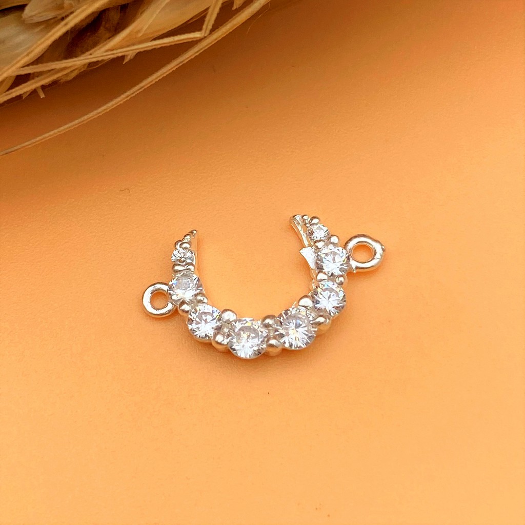 Charm bạc mặt trăng đính đá có móc 2 đầu - Charm Bạc 925 - Mã CB245