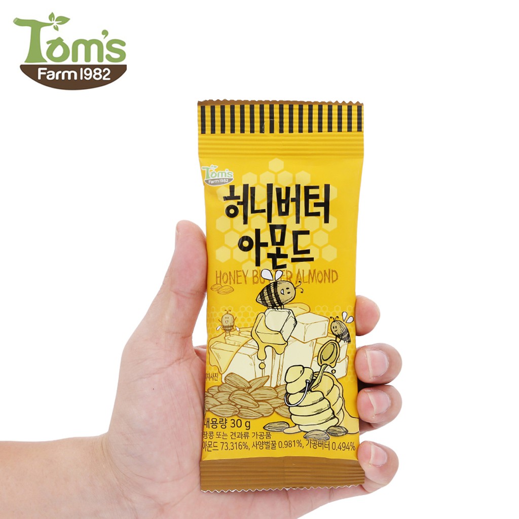 HỘP 12 GÓI HẠNH NHÂN TẨM BƠ MẬT ONG HONEY BUTTER ALMOND TOM’S FARM 30 GRAM