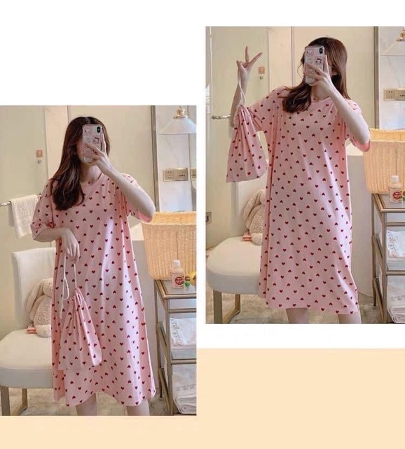 VÁY NGỦ HÌNH CUTE KÈM TÚI QC