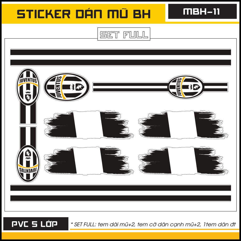 Hình Dán Logo Juventus MBH - 11 | Sticker Dán Mũ Bảo Hiểm Chống Nước Cắt Sẵn Tặng Hình Dán Điện Thoại