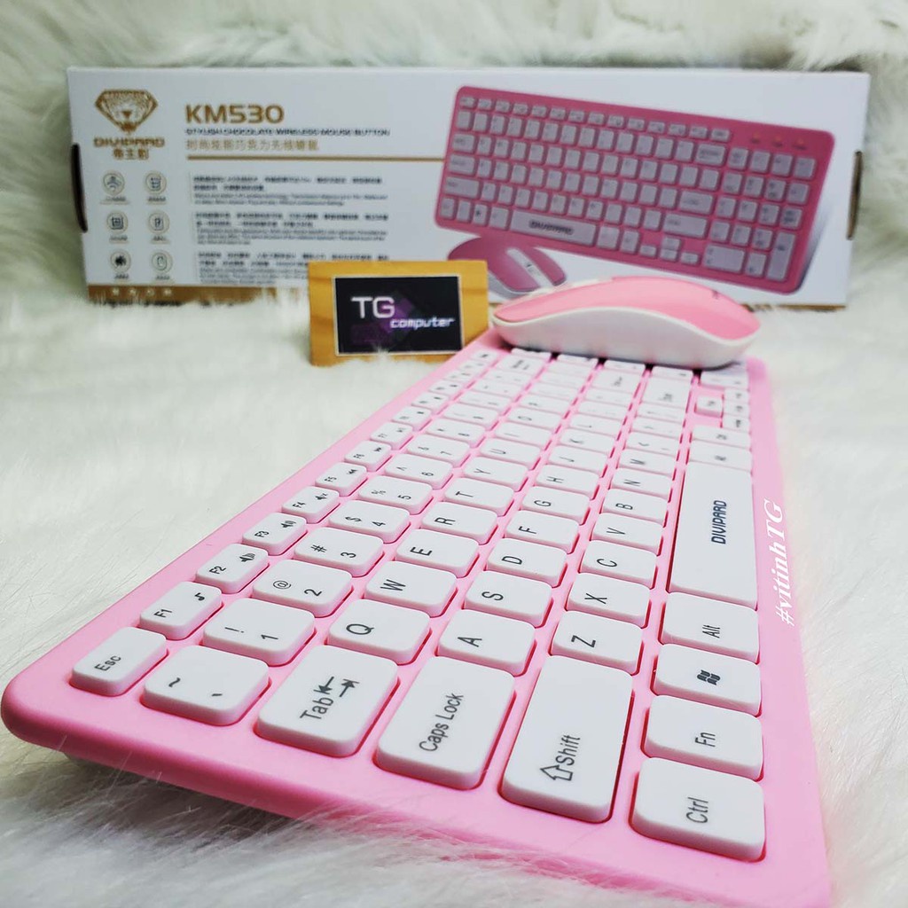 ♝✗Bàn phím chuột không dây máy tính màu hồng / Trắng Xanh Vi TG CBKDHONG