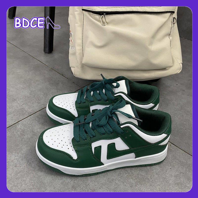 Giày Thể Thao Cổ Thấp Màu Trắng Và Xanh Lá Mùa Thu Phong Cách Preppy