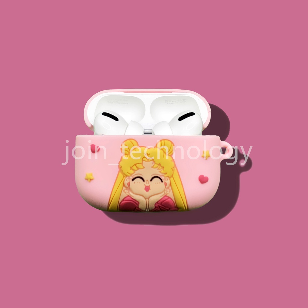 Vỏ bảo vệ hộp sạc tai nghe airpod 1 2 3 2021 Bluetooth không dây chất liệu silicon mềm hình thủy thủ mặt trăng