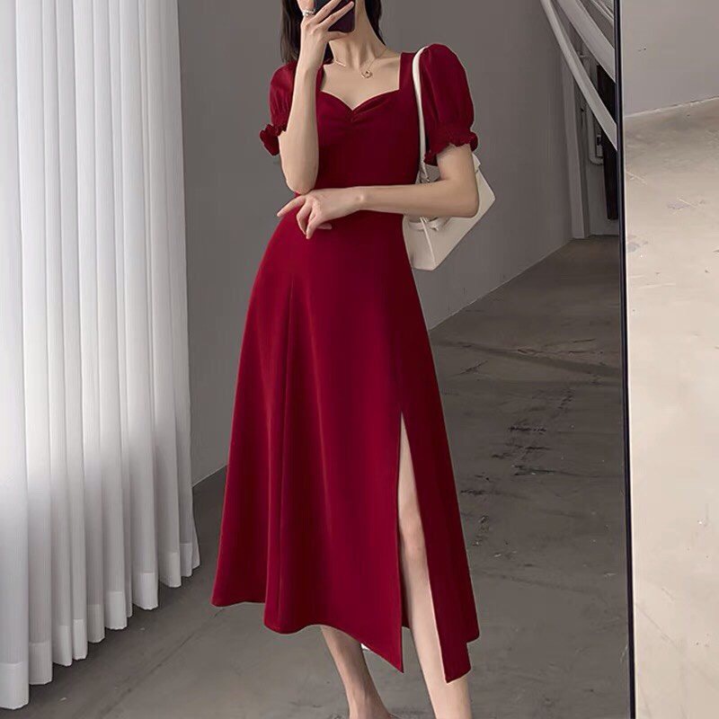 Đầm Maxi Đi Biển ❤️FREESHIP❤️ Dáng Dài Xẻ Tà Tay Ngắn Bo Thun Nhún Ngực