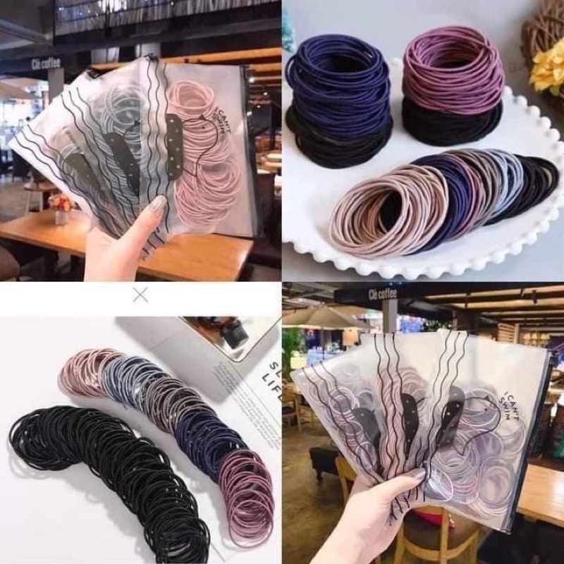 set 100 chun buộc tóc kèm túi zip đẹp