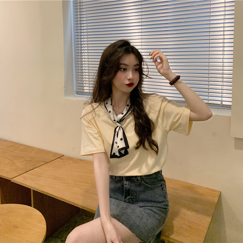 Áo thun ngắn tay cổ tròn thời trang Hàn Quốc cho nữ