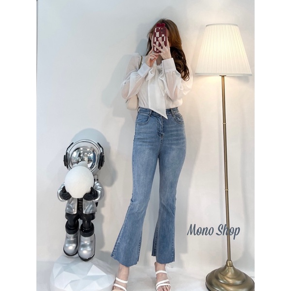 Quần jean basic ống loe cắt, quần jean ống loe trơn Ảnh thật/ sẵn