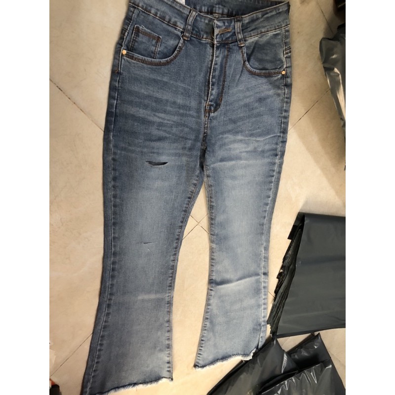 Quần jeans 9 tấc nữ ống loe rách cao cấp