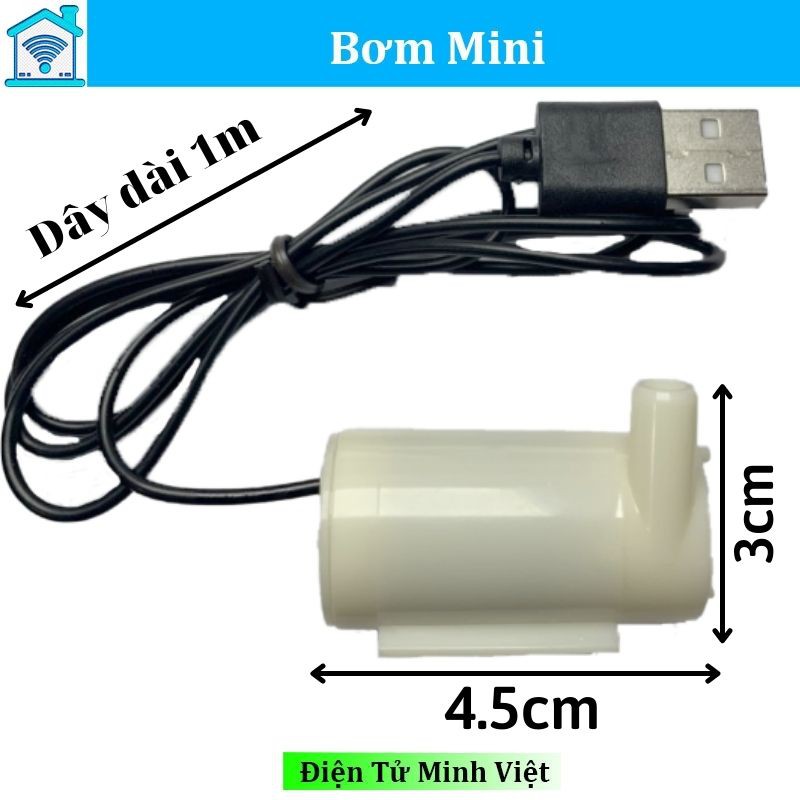 Máy bơm mini bơm chìm siêu nhỏ 3V-5V bơm mạnh và êm lưu lượng 96 lít một giờ