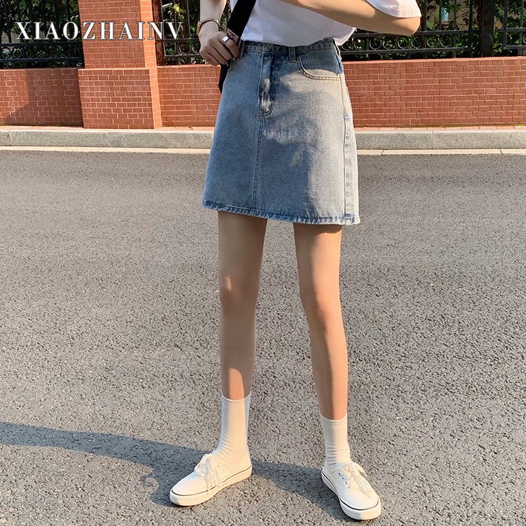Chân Váy Jean Chữ A XIAOZHAINV Lưng Cao Phong Cách Hàn Quốc Dễ Phối Đồ | BigBuy360 - bigbuy360.vn