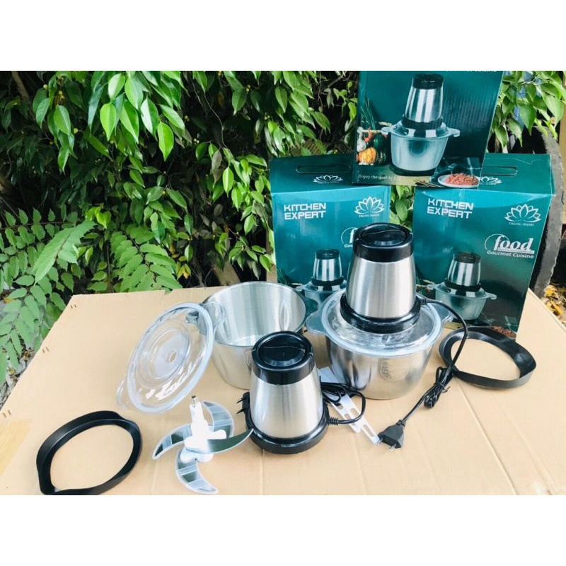 Máy xay thịt đa năng cối inox 304 Kitchen Expert 250W, 4 lưỡi dao sắc bén dùng cho gia đình