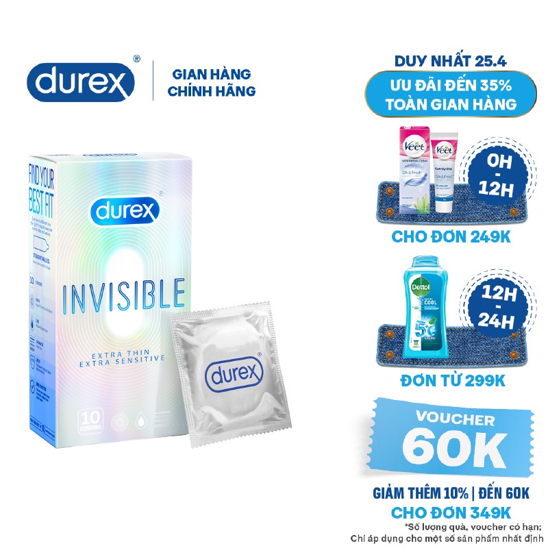 Bao cao su Durex Invisible Extra Thin Extra Sensitive 10 bao