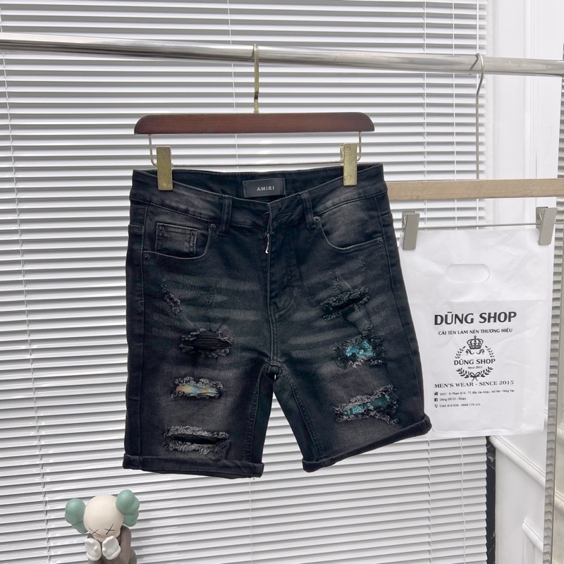 Quần short rách vá xanh đỏ kèm video ảnh thật kèm túi shop